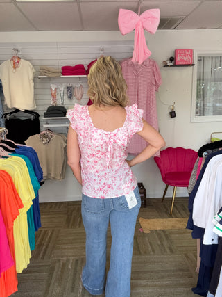Pink Floral Bow Blouse