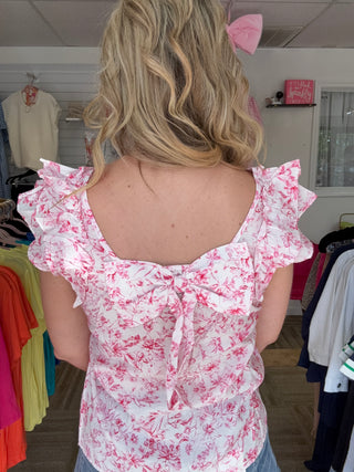 Pink Floral Bow Blouse