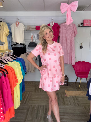 Playful Pink Polka Dot Skort & Top Set