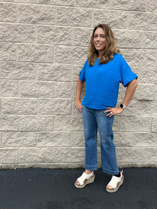 J21 Eleven by Risen High-Rise Ankle Flare Jeans with Retro Patch Pockets