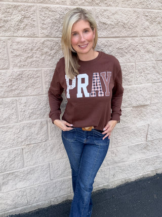 "PRAY" Faith Patchwork Sweatshirt