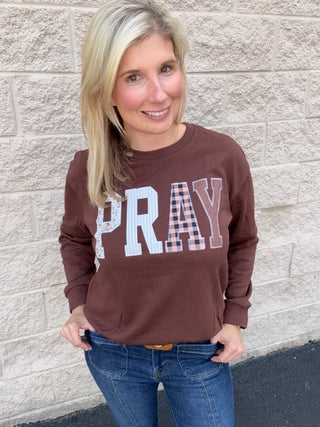 "PRAY" Faith Patchwork Sweatshirt