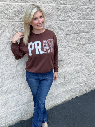 "PRAY" Faith Patchwork Sweatshirt