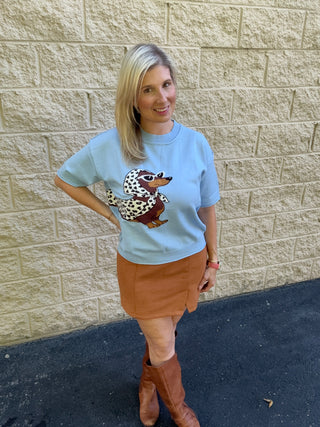 Chic Dachshund Graphic Knit Short Sleeve Sweater Top