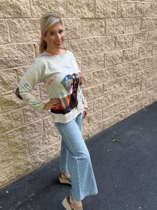 Patches Doxie Crew Tunic Top, Long Sleeve, Ivory