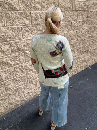 Patches Doxie Crew Tunic Top, Long Sleeve, Ivory