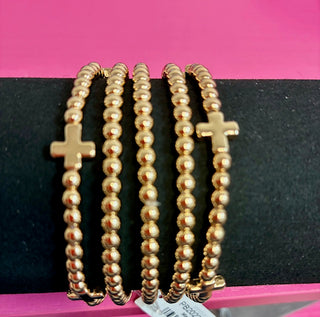 Gold Beaded Cross Bracelet Stack