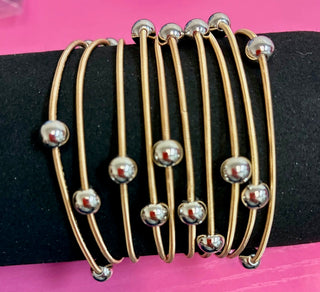 Stacked Gold & Silver Beaded Coil Bracelet