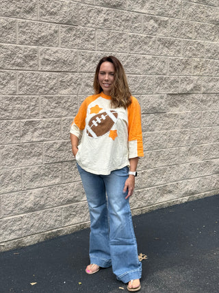 Tennessee Game Day Football Patch Mineral Wash Raglan Top