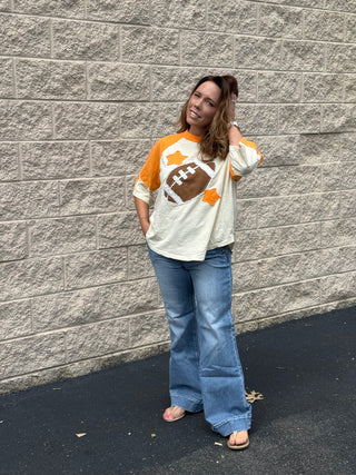 Tennessee Game Day Football Patch Mineral Wash Raglan Top
