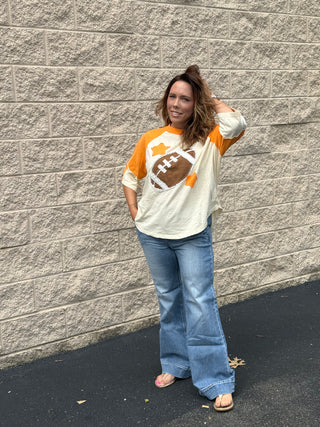 Tennessee Game Day Football Patch Mineral Wash Raglan Top