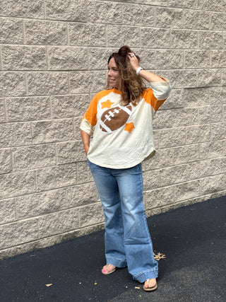 Tennessee Game Day Football Patch Mineral Wash Raglan Top