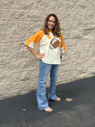 Tennessee Game Day Football Patch Mineral Wash Raglan Top