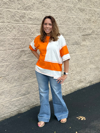 Tennessee Gameday Oversized Color Block Top | Raw Edge Tailgate Tee