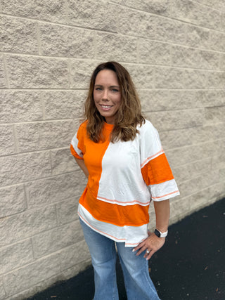 Tennessee Gameday Oversized Color Block Top | Raw Edge Tailgate Tee