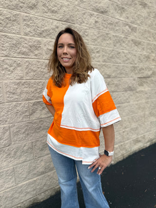Tennessee Gameday Oversized Color Block Top | Raw Edge Tailgate Tee