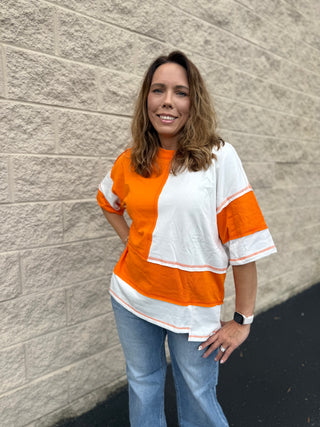 Tennessee Gameday Oversized Color Block Top | Raw Edge Tailgate Tee