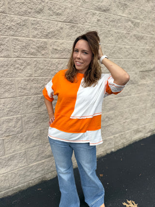 Tennessee Gameday Oversized Color Block Top | Raw Edge Tailgate Tee