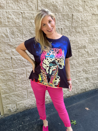 Neon Art Leopard Italian Oversized Graphic Top