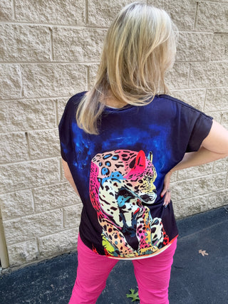 Neon Art Leopard Italian Oversized Graphic Top