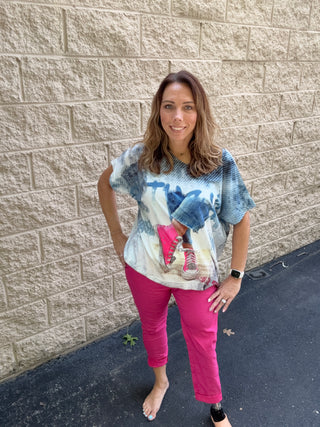 Italian Oversized Pink Sneaker Graphic Top – One Size (Fits 4-12)