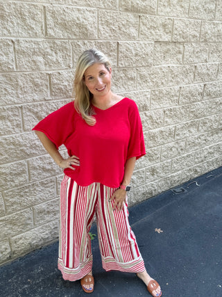 Italian Striped Wide-Leg Pants