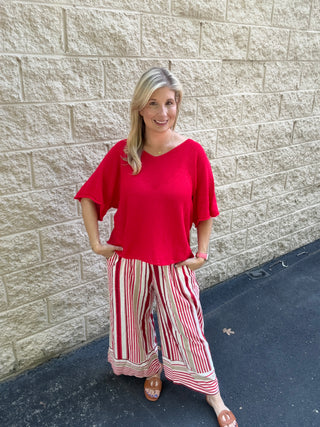 Italian Oversized Knit Top - Bold Red (Fits Sizes 4-12)