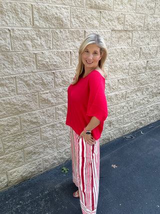 Italian Striped Wide-Leg Pants