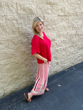 Italian Striped Wide-Leg Pants