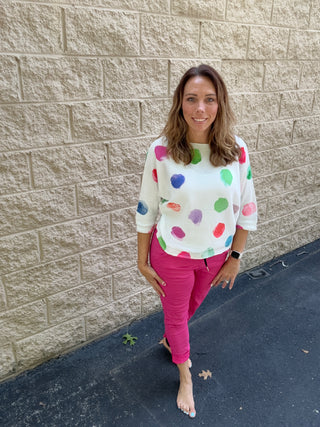 Italian Watercolor Polka Dot Oversized Knit Top