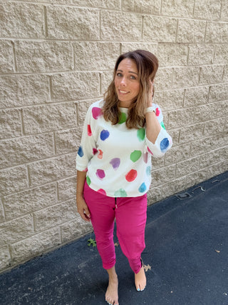 Italian Watercolor Polka Dot Oversized Knit Top