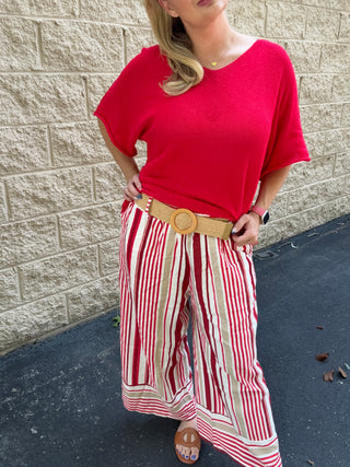 Italian Striped Wide-Leg Pants