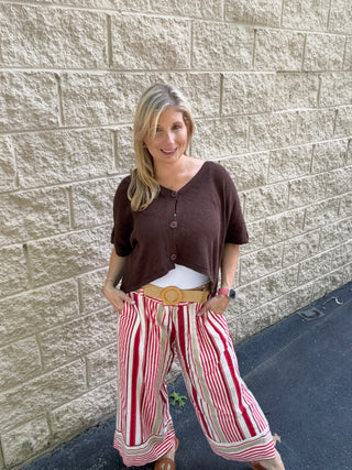 Italian Oversized Knit Crop Cardigan – Chocolate Brown