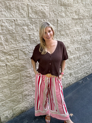 Italian Oversized Knit Crop Cardigan – Chocolate Brown