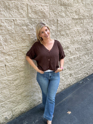 Italian Oversized Knit Crop Cardigan – Chocolate Brown