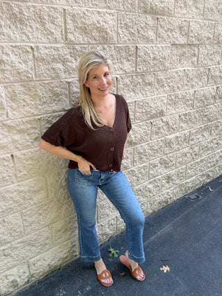 Italian Oversized Knit Crop Cardigan – Chocolate Brown