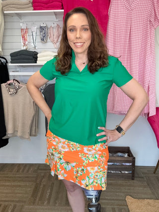 Judith Orange Floral Pleated Golf Skort