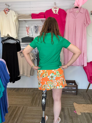 Judith Orange Floral Pleated Golf Skort