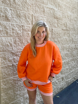 Volunteer Spirit Orange Gingham Trim Two-Piece Lounge Set
