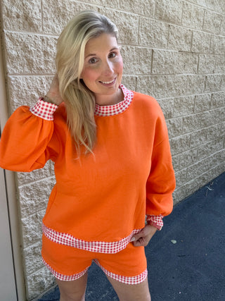 Volunteer Spirit Orange Gingham Trim Two-Piece Lounge Set