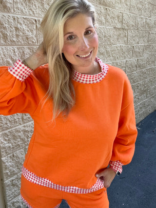 Volunteer Spirit Orange Gingham Trim Two-Piece Lounge Set
