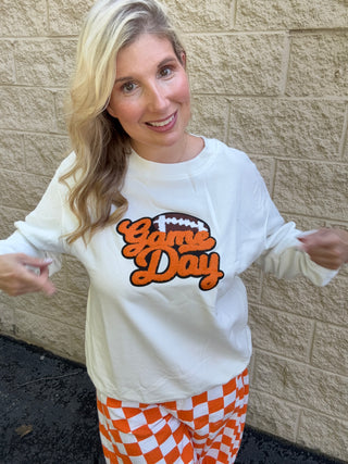 Game Day Chenille Football Pullover - Plush White Oversized Sweatshirt