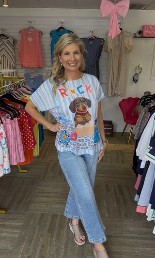Rock Star Dachshund Italian Graphic Tee | Chic One-Size Oversized T-Shirt