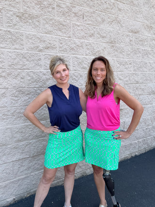 Lulu-B Bright Green Geo Zip Skort – UPF 50 Performance Activewear