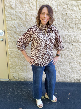 Sienna Leopard Print Tie-Neck Blouse