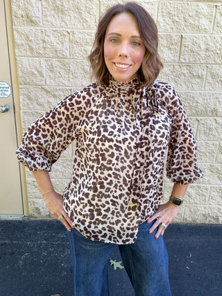 Sienna Leopard Print Tie-Neck Blouse