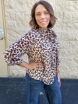 Sienna Leopard Print Tie-Neck Blouse