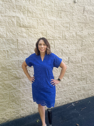 Sapphire Skies Royal Blue Eyelet Embroidered Shift Dress