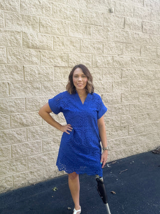 Sapphire Skies Royal Blue Eyelet Embroidered Shift Dress