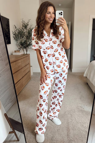 Touchdown Tumble: Women’s Game Day Football Pajama Set
